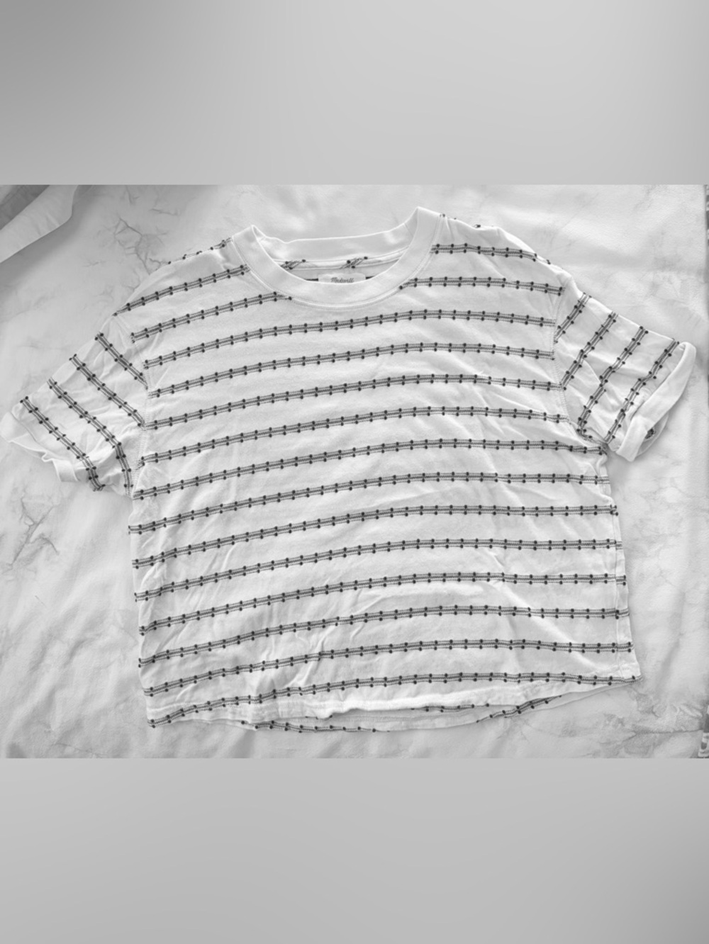 Madewell White Tee with Thin Black Stripes